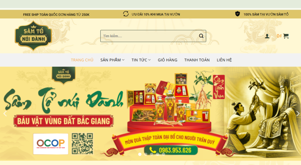 Website dự án Sâm Tổ Núi Dành

