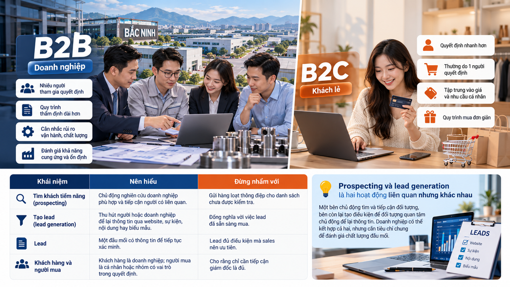 Tìm khách hàng B2B cho doanh nghiệp tại Bắc Ninh khác tìm khách lẻ ở điểm nào?
